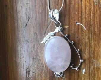 sterling silver rose quartz pendant, sterling silver rose quartz necklace, rose quartz necklace, rose quartz pendant, rose quartz