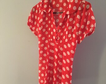 Rockabilly polka dot blouse- medium