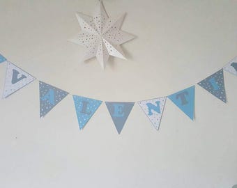 Garland "Baptism" + name cotton coating-assorted - color 210 gr paper flags stars