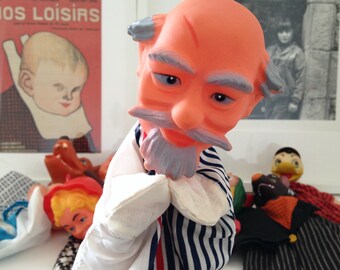 "Grandpa to the scar" hand puppet, made in Hong Kong. Vintage 1960's