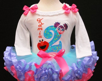 Double Cute Elmo and Abby 2nd Birthday Tutu Outfit , birthday tutu girl outfit, elmo birthday dress