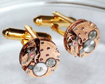 OMEGA Steampunk Cufflinks: Rare GENUINE OMEGA Vintage Watch Movement Matching Men Steampunk Cufflinks Watch Cuff Links Fathers Day Gift Men
