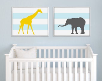 Jungle Nursery Art, Nursery Art Print, Safari Animal Print, Baby Nursery Decor, Giraffe Art Print, Elephant Art Print, Modern Home Decor