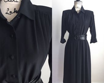 Vintage Black Midi Dress, Black Midi Dress, Vintage Career Dress, 80s Black Dress