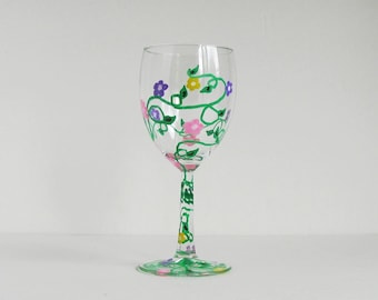 Flower Glass, Rose Painted Glass, Painted Wine Glass, Wine Glass Gift, Wine Glass for Her, Wine Lover Gift, Wine Decor, Unique Wine Glass