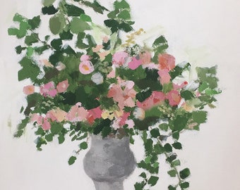 flower painting original apinting 20x20 bouquet green and white pamela munger