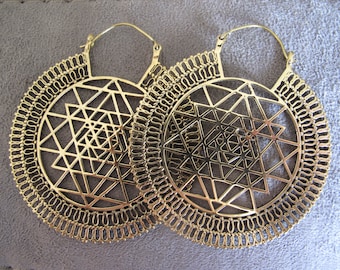 Sri Yantra Earrings, Sri Yantra Brass Earrings , Mandala Earrings, Sacred Geometry Earrings, Brass Tribal Earrings, Tribal Earrings