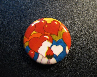 Vintage 1980's Rainbow Multicolored Painting Hearts Punched Button Pin
