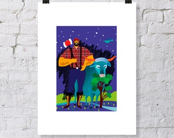 Paul Bunyan and Babe Blue Ox print