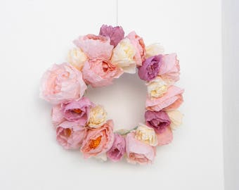 pink paper flower wreath