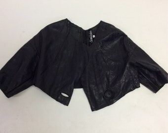 Raw Destroyed Handmade Soft Black tattered Distressed Short sleeved Leather Jacket Sz L