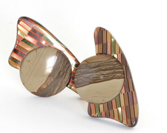 Vintage Faux Wood Lucite Clip On Earrings // Fruitsdesbois // Statement Jewelry