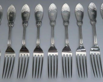 Circa 1858 (11) Polhemus Oriental Sterling Silver Dinner Forks