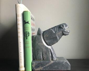 Vintage horse head bookend marble gray