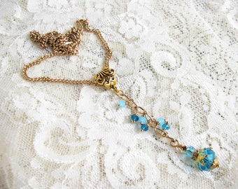 Turquoise necklace Gold necklace Crystal necklace Edwardian necklace Victorian necklace Long pendant Blue necklace Xmas gift Birthday gift