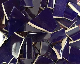 100 Solid Mix of Colors Fillers Mosaic Tiles Broken Plate Pieces Art Tesserae Glossy Cobalt Blue Mix
