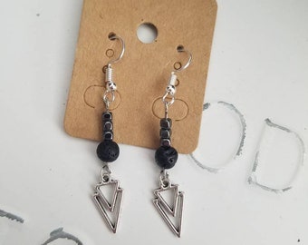 Silver lava bead diffuser and hematite earrings
