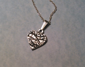 Sterling Silver Textured Heart Necklace
