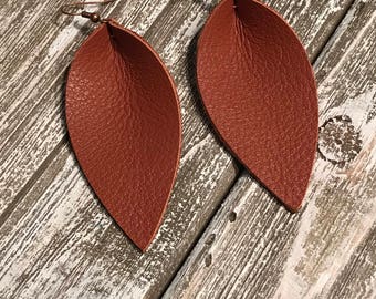 Leather Earrings, Leaf Earring, terra-cotta, Brown, Light Weight
