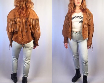 Vintage Whiskey Suede Fringe Jacket Lace Up