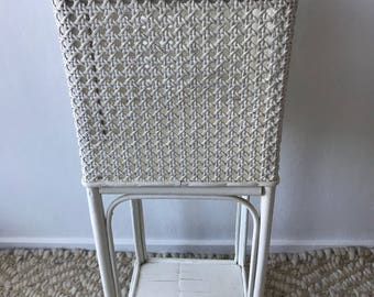 Vintage White Cane Bamboo Plant Stand