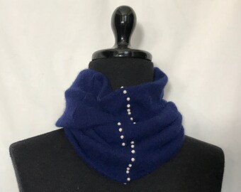 Infinity Cashmere Wool Scarf made from an upcycled royal navy blue sweater