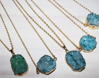 Teal Druzy Necklace. Geode Necklace. Druzy Jewelry. Stone Necklace. Teal Aqua Gold Necklace. Chunky Necklace.