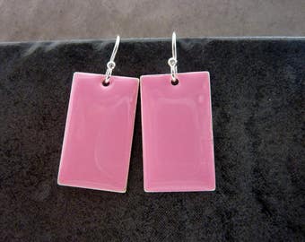 Pink Earrings/ Rectangle Dangle Earrings / Sterling Silver Earrings/ Simple Drop Earrings/ Everyday Summer Earrings