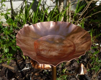 Copper garden birdbath bird feeder bowl sculpture
