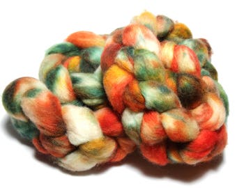 Hand dyed superwash British bluefaced Leicester BFL wool combed top roving spinning fibre fiber 130g ‘Forest Fire’