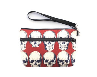 Rad Skull Wristlet in red with removable strap - punk rock - rare fabric oop