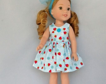 Strawberries and Daisies Doll Dress Handmade To Fit 14.5 Inch Dolls Like Wellie Wishers