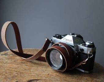 Leather camera strap personalised for free