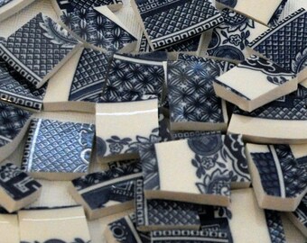 Mosaic Tiles - Broken China - Blue Willow -Transfer Ware - Recycled Plates - Set of 75