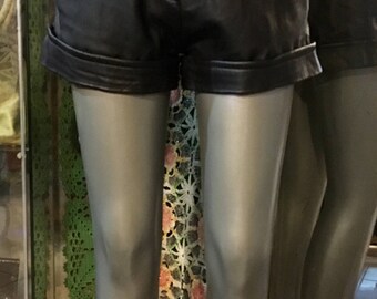1990' black leather high waisted shorts. Size XS.