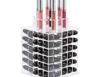 Spinning Lipstick Tower with Top Case- Makeup Organizer- Acrylic makeup organizer, spins 360 degrees, large capacity holds 72 lipsticks