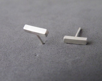 Sterling Silver Stud Earrings Bar Earring Geometric Studs Minimalist Earrings by SteamyLab