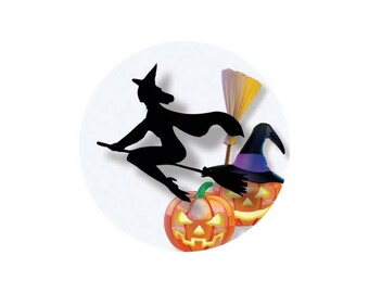 1 cabochon 25 mm glass Orange witch Halloween - 25 mm