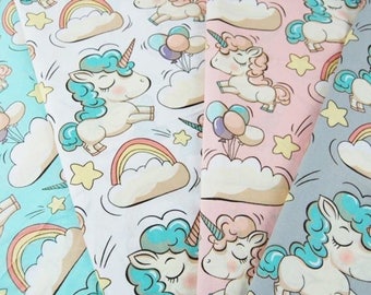 Unicorns Rainbow Ballons Fabric, Cotton Fabric, Fabric by the Yard, Curtain Fabric, 100% Cotton, Patchwork Fabric, Nursery Fabric, Bedding,