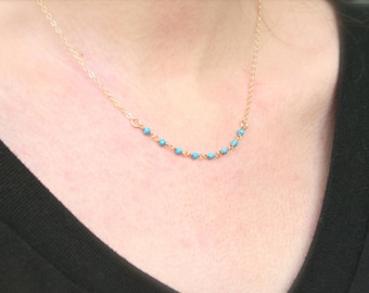 Dainty Turquoise Beaded Necklace - 14K Gold filled everyday dainty delicate jewelry