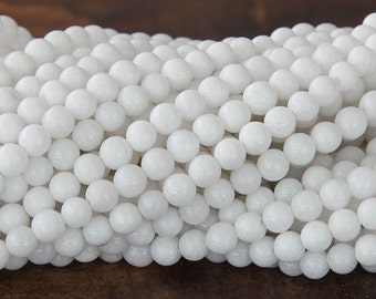 Mountain Jade Beads, White, 4mm Round - 16 Inch Strand - eAJR-W29-4