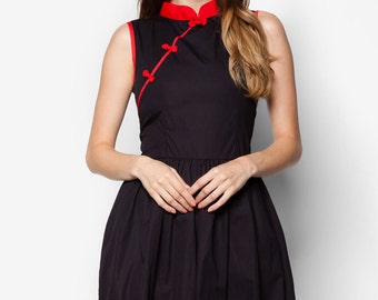 Black Qipao, Modern Qipao, Qipao Dress, Cheongsam Dress, Little Black Dress, 1960s Dress, Oriental Dress, Cotton Cheongsam, Cotton Qipao