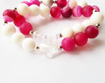 Beaded gemstone bracelet with swarovski element