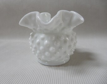 Hobnail Milk Glass Fenton Ruffled Edge Vase