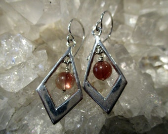 Oregon Sunstone Dangle Earrings ~Hand Cast~ Sterling Silver