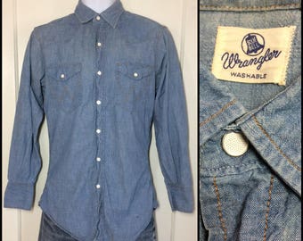 1950's Wrangler Blue Bell chambray snap western work Shirt looks size small