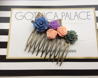 Wedding hair slide - boho hair comb - alt girl hair slide - bridal hair slide - gothica palace - rose hair comb