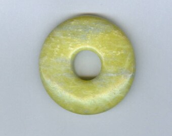 Yellow Jasper Focal, 40mm Yellow Lemon Jasper Gemstone PI Donut Pendant Focal Bead 1220
