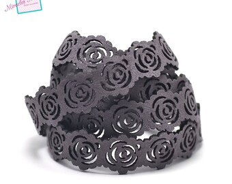 1 m Strip perforated suede DrawString "rose" 19 x 2 mm, grey