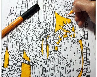 Printable Cactus Corner Colouring Page